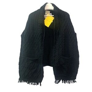 Connemara NEW 100% Pure Merino Wool Cardigan Sweater Wrap Black OS Ireland Cozy